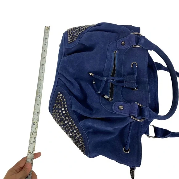 Tarah Smith Handbag Purse Tote Suede Studded Detail  Blue - Picture 9 of 11